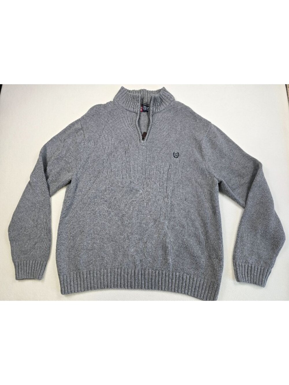 Chaps Mens XL Grey Cotton Pullover Sweater With Zip Collar